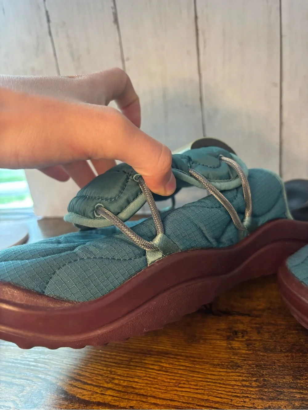 Nike Teal Quilted Slide Sandals with Burgundy Sole